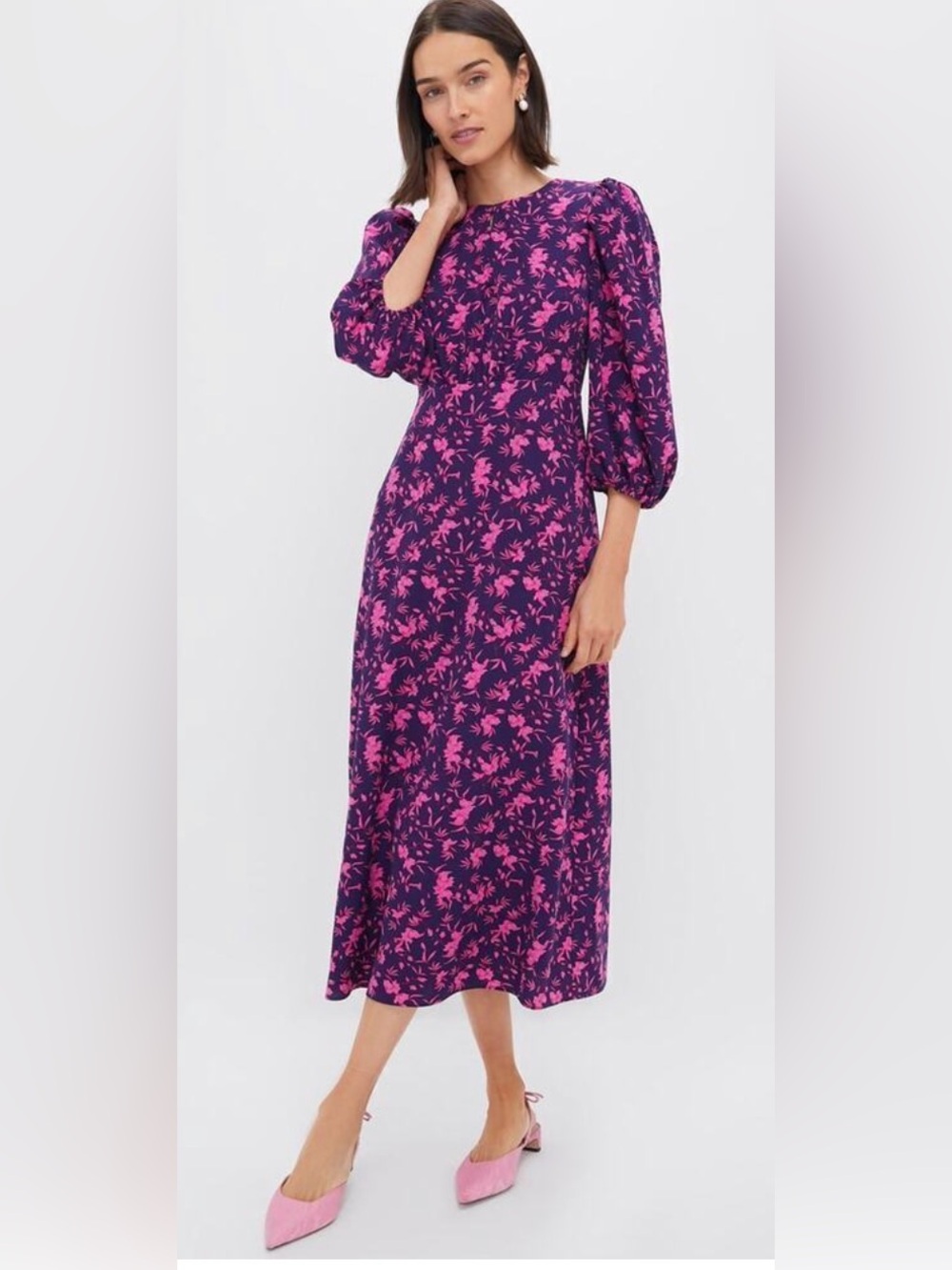 Hyacinth House Navy & Pink Floral Midi Dress